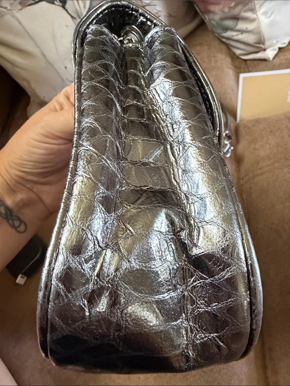 Michael Kors Silver Metallic Snake-Embossed Crossbody Bag NWOT